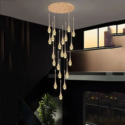 Modern gold teardrop crystal pendant light with multiple glass pendants for dining room ceiling lighting