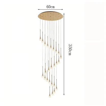 Modern gold teardrop crystal pendant light with frosted glass shades and metallic stems for dining room lighting