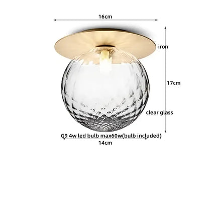 Modern gold textured glass ceiling lamp with clear globe and brass decorbites iron base for living room lighting
