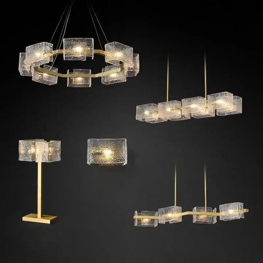 Modern gold textured glass crystal chandelier with translucent cubes in circular and linear design for living room decorbites crystal chandelier