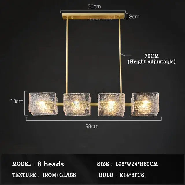 Modern gold textured glass decorbites crystal chandelier with four frosted glass cube shades for living room light