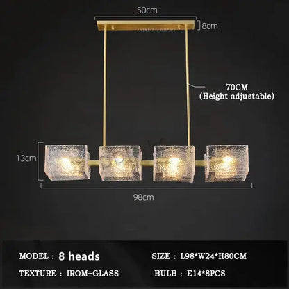 Modern gold textured glass decorbites crystal chandelier with four frosted glass cube shades for living room light