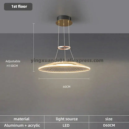 Modern gold tiered mesh pendant chandeliers led with aluminum and acrylic mesh design warm led illumination for living room