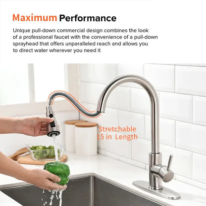 Modern gold touch control sink faucet with stainless steel pull-down flexible 15-inch sprayhead for kitchen use