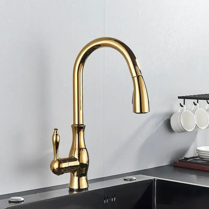 Modern gold touch sensor kitchen faucet with curved spout and pull-down spray head for stylish decorbites gold sensor use
