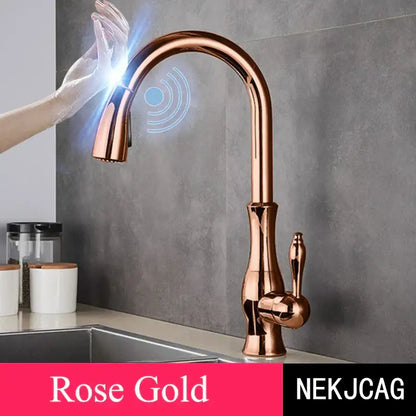 Modern rose gold kitchen faucet with sleek curved spout and classic handle decorbites gold sensor kitchen tap