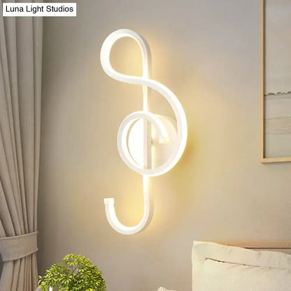 White led wall lamp shaped like a musical treble clef available in 110v-120v 220v-240v for bedroom use