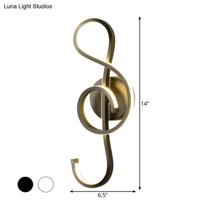 Modern gold treble clef wall lamp with illuminated finish and minimalist curves for bedroom 110v-120v 220v-240v use