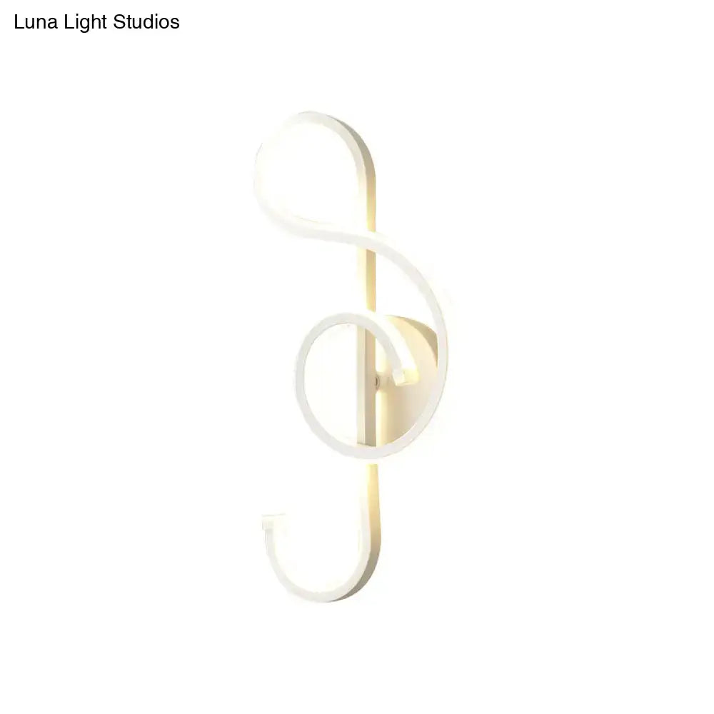 Modern white led wall lamp shaped like a musical treble clef for bedroom 110v-120v 220v-240v black white design