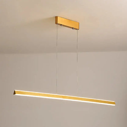 Gold-finished aluminum triangular prism pendant lamp with sleek rectangular design for dining room lighting