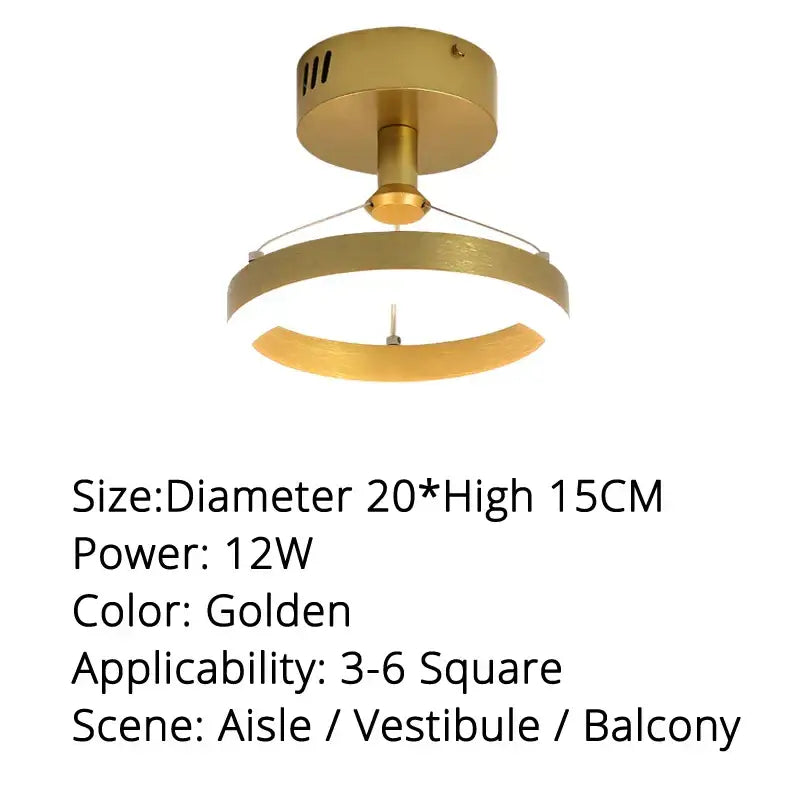 Golden brass-finished modern pendant lights with circular ring design and integrated led illumination by DecorBites LED pendant