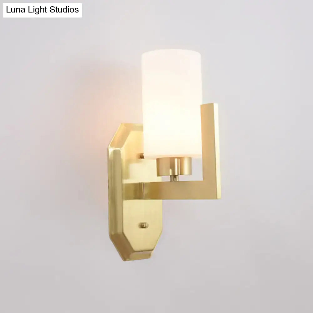 Modern gold tubular wall lamp with frosted glass shade gold finished product fixture for living room installation