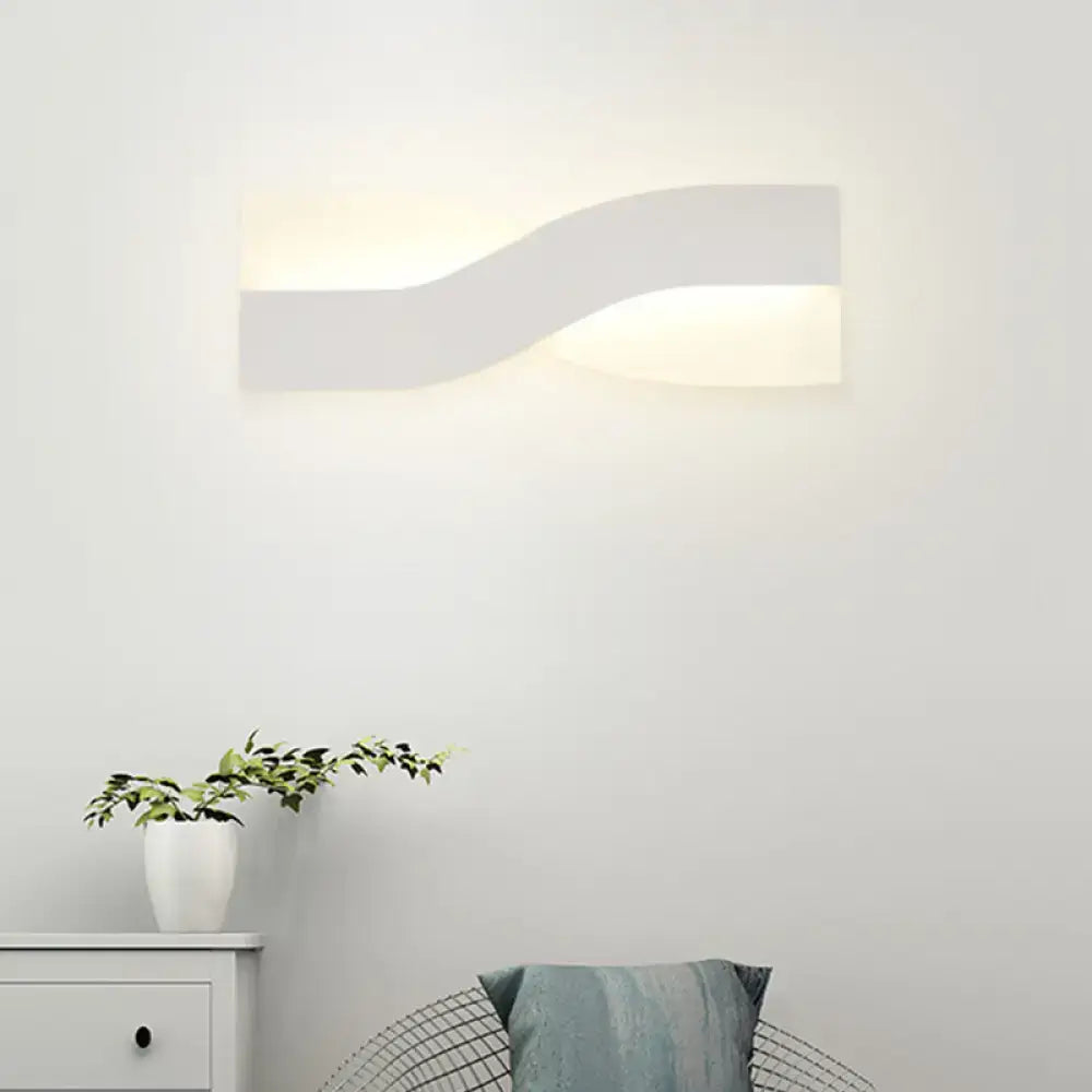 Modern white wall lamp with sleek wavy design and soft ambient lighting fixture width 8in 110v-120v 220v-240v