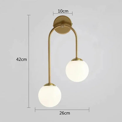 Modern gold two light wall lamp with spherical frosted glass ball led shades for living room decorbites glass ball