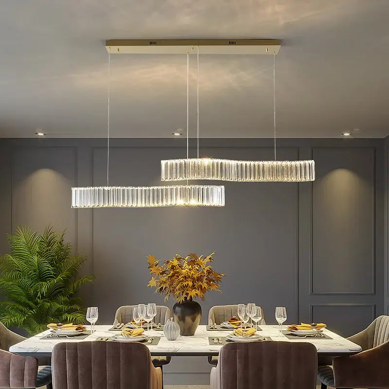 Modern gold two ring crystal led chandelier with clear crystal rods and gold ceiling mount for dining room decorbites crystal led