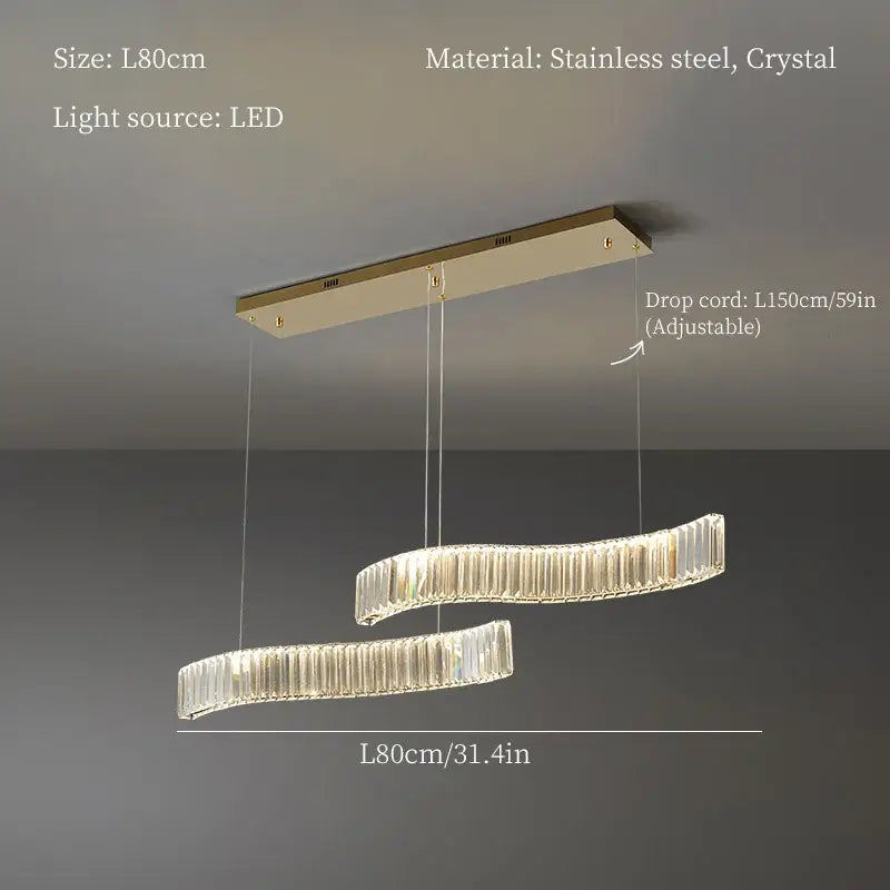 Modern gold two ring decorbites crystal led chandelier with s-shaped stainless steel frame for dining room lighting