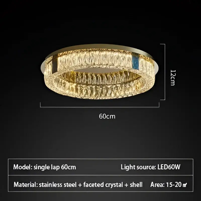 Modern gold two tier crystal led ceiling lamp with faceted crystal and stainless steel accents for living room ceiling lamp