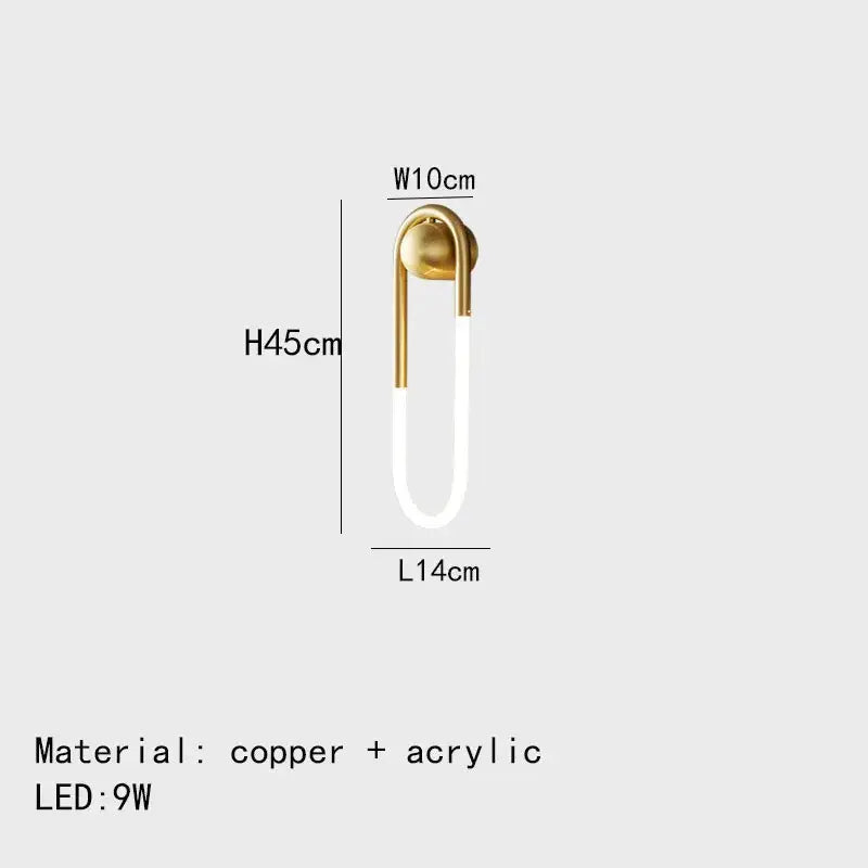 Modern gold u-shaped led wall lights with gold-toned copper and acrylic in a sleek minimalist design for bedroom decorbites ellipse wall lights