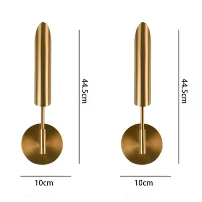 Brass-finished modern gold vertical led wall lamps with sleek cylindrical design and circular base for living room wall lamps lights
