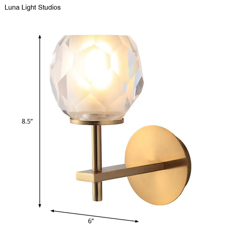 Modern gold wall lamp with faceted globe shade crystal glass globe wall mounted light for hallway use