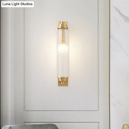 Modern gold wall light fixture with direct wired electric 220v-240v metal frame and clear glass for living room