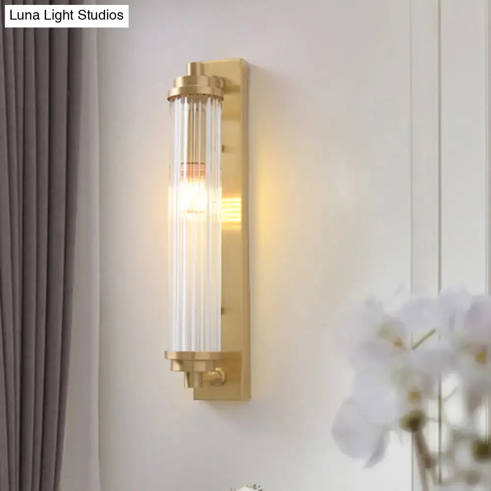 Modern gold wall light fixture with frosted glass panels and warm glow for living room direct wired electric 220v-240v