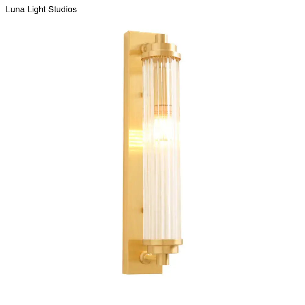 Modern gold wall light fixture with direct wired electric 220v-240v frosted cylindrical glass shade for living room