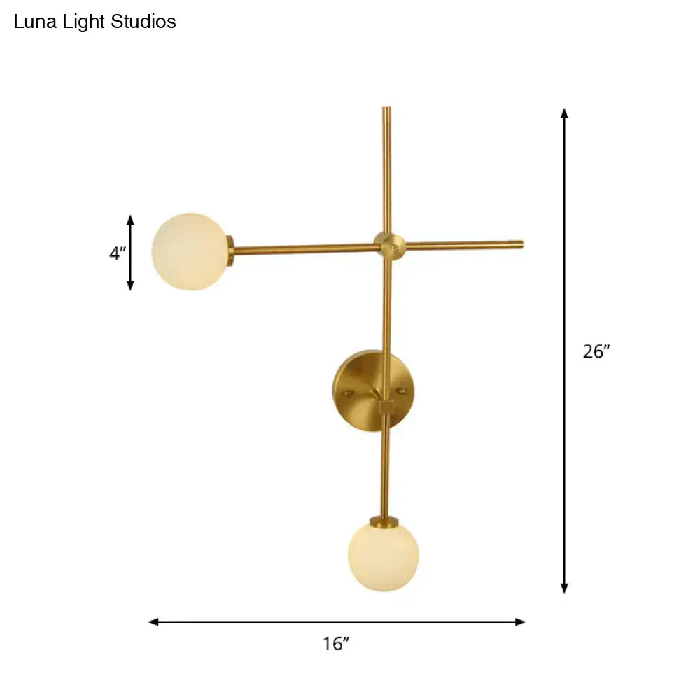 Modern gold wall mount lamp with brass finish and closed glass frosted globes for living room wall mount lamp