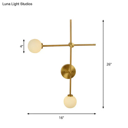 Modern gold wall mount lamp with brass finish and closed glass frosted globes for living room wall mount lamp