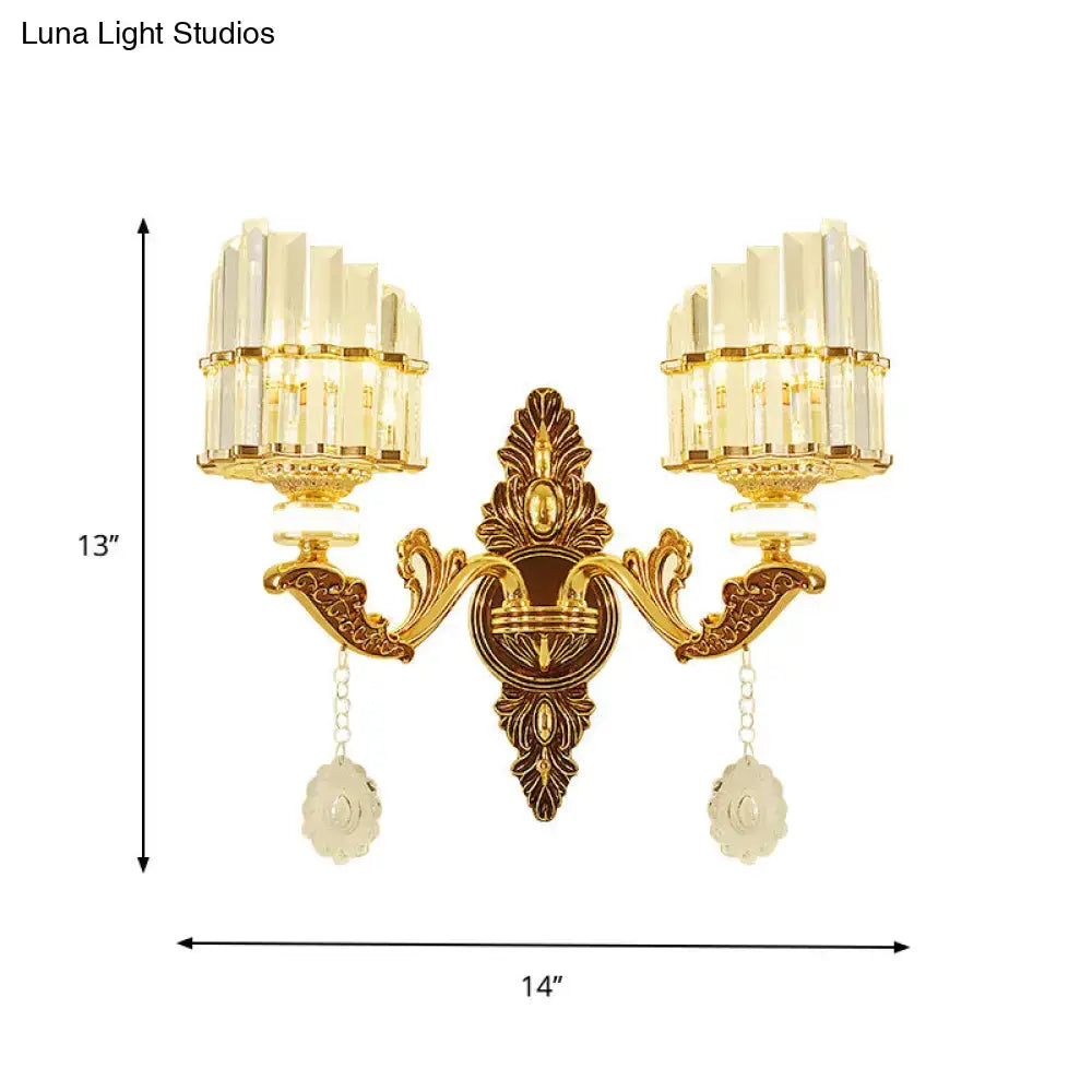 Modern gold wall mount light arc sconce with crystal light fixtures and floral pendants for bedroom decor
