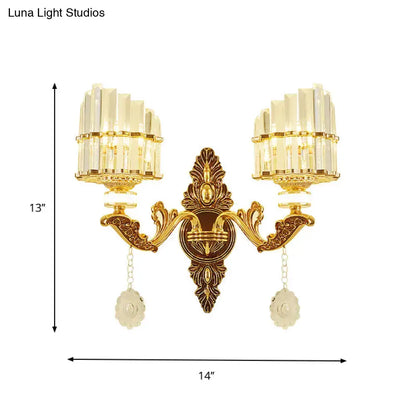 Modern gold wall mount light arc sconce with crystal light fixtures and floral pendants for bedroom decor
