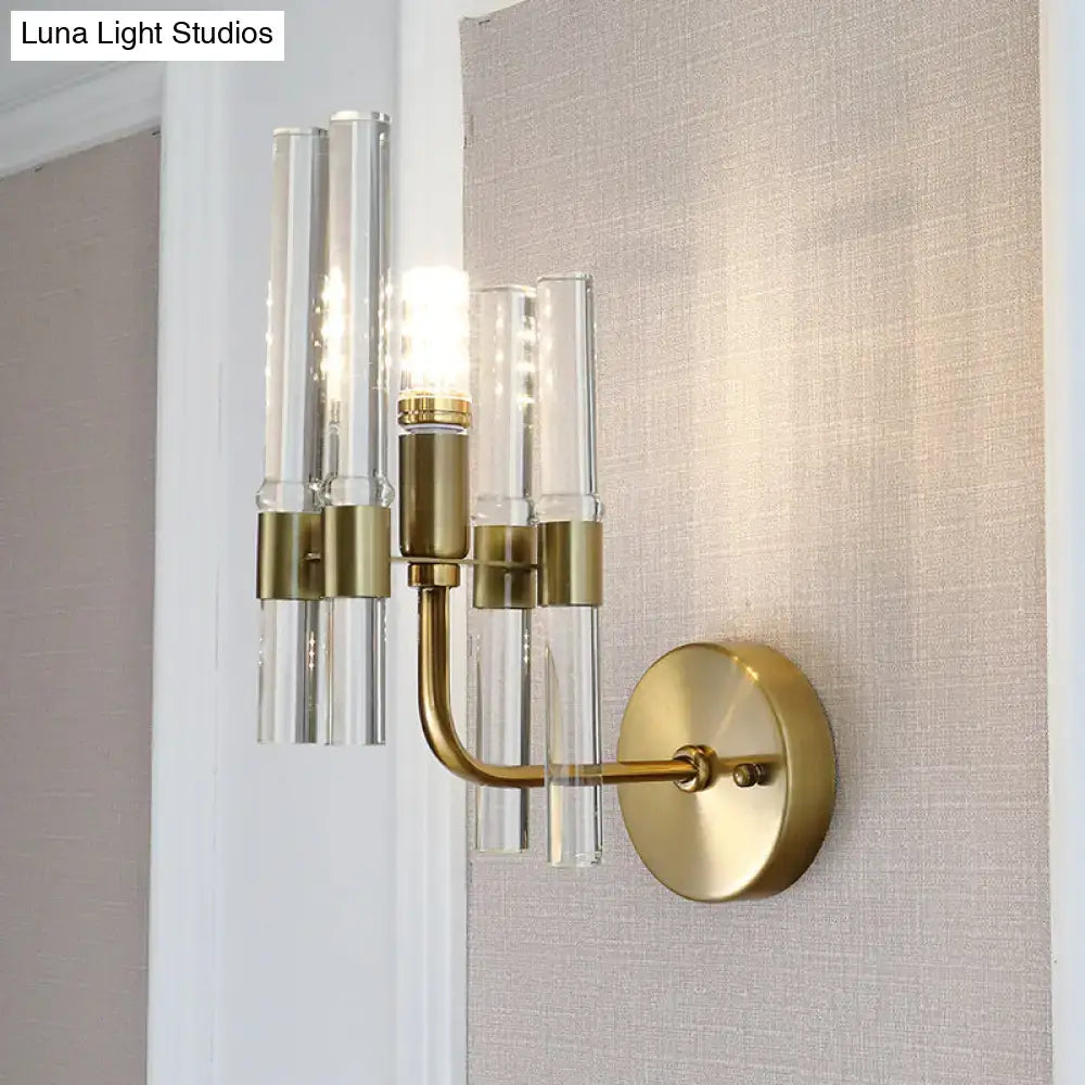 Modern gold wall sconce with clear crystal pipe 220v-240v brushed brass finish for hallway lighting