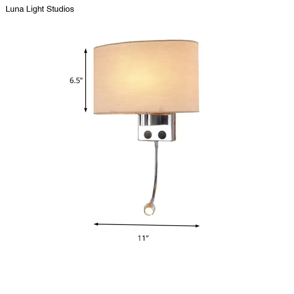 Modern gold wall sconce with beige fabric shade and chrome metal, wall mounted and approximately twenty inches tall