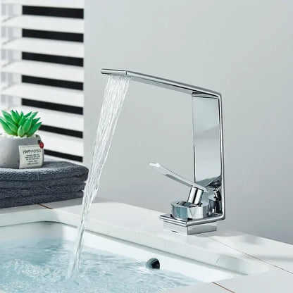 Modern chrome decorbites basin faucet with sleek rectangular design single lever handle for bathroom use