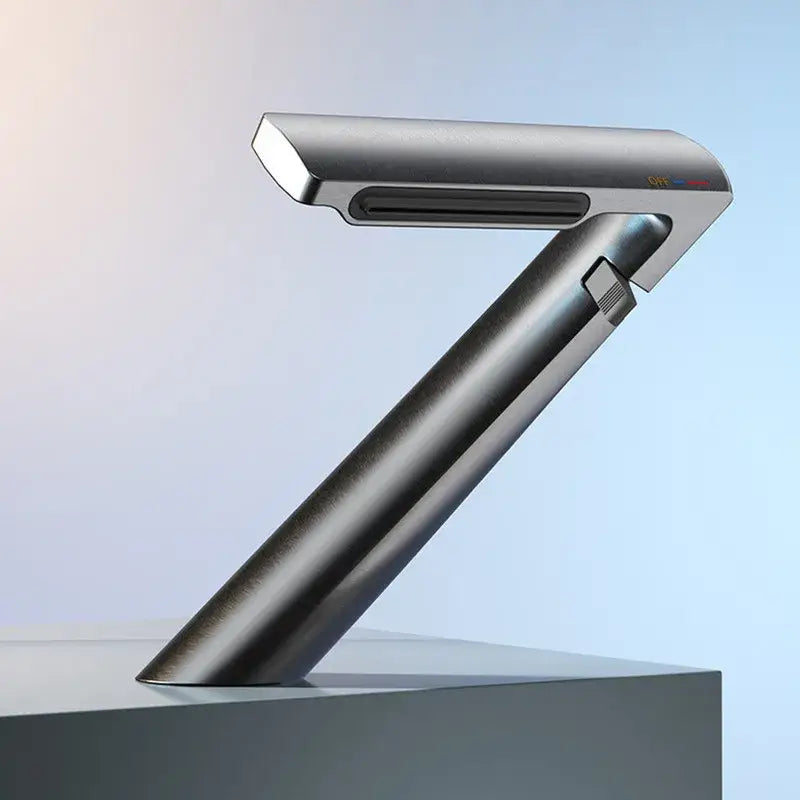 Modern silver-finished basin faucet with sleek angular design and integrated led lighting for decorbites gold waterfall basin use