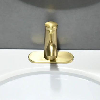Modern gold waterfall basin faucet in brass finish with single handle and oval base plate for bathroom decorbites gold waterfall