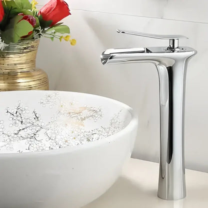 Modern chrome finished basin faucet with sleek tall design and single lever handle for decorbites gold waterfall tap