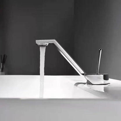 Modern chrome-finished basin faucet with sleek angular design and single lever handle for decorbites black basin use