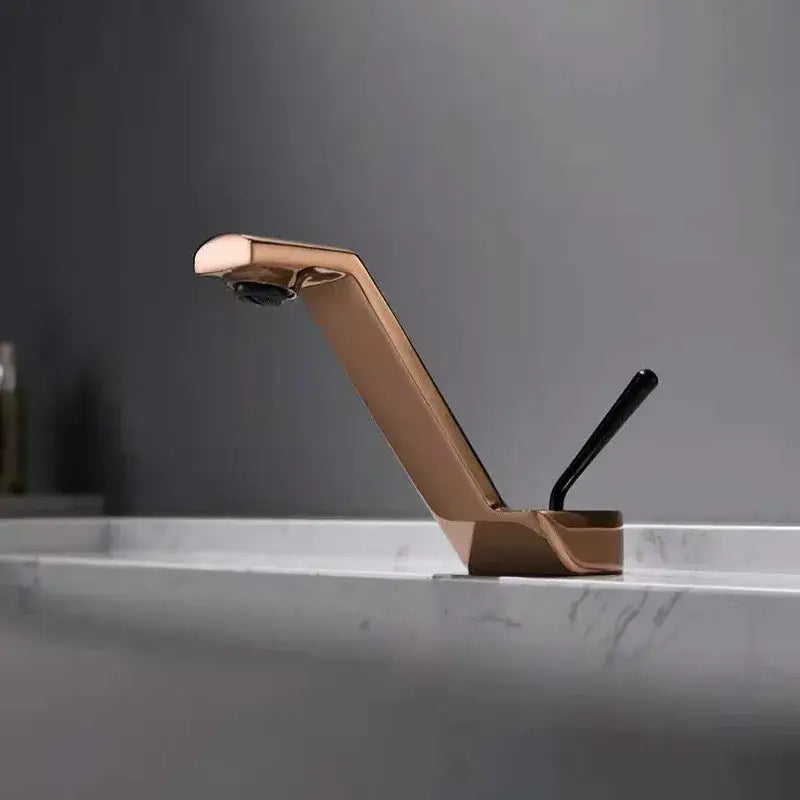 Modern rose gold basin faucet with sleek angular design and black handle for decorbites black basin faucet use