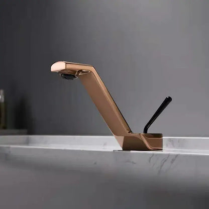 Modern rose gold basin faucet with sleek angular design and black handle for decorbites black basin faucet use