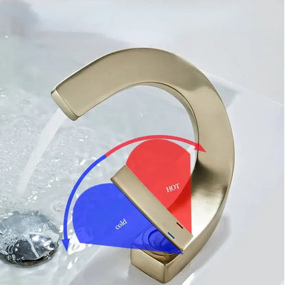 Modern gold waterfall brass basin faucet with brushed brass finish and dual-handle temperature control decorbites brass basin