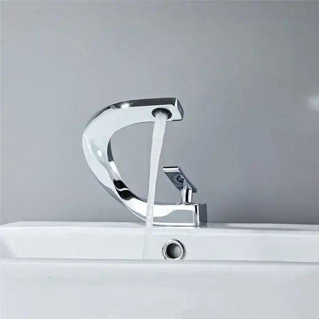 Modern gold waterfall mixer bathroom faucet with chrome finish sleek curved design and single handle control