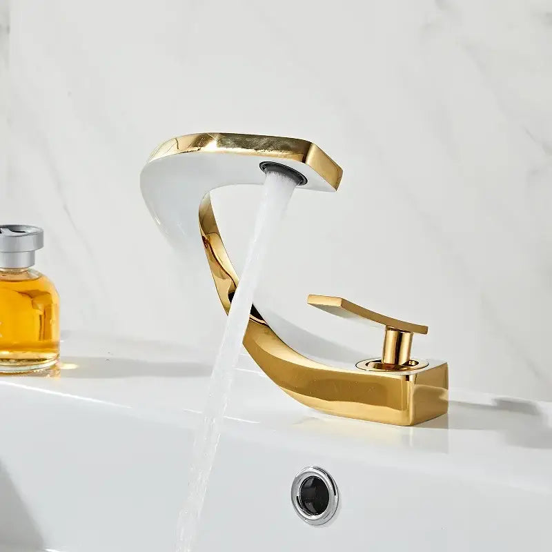 Modern gold waterfall mixer bathroom faucet with sleek design and polished gold-toned metallic finish