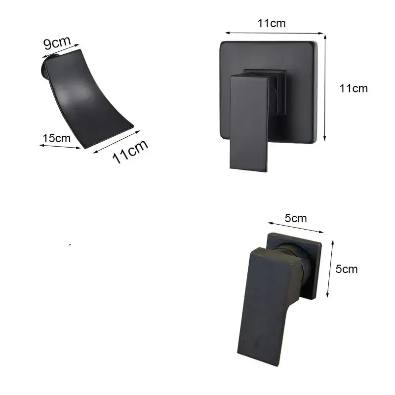 Modern gold waterfall wall mount faucet with black matte minimalist square and curved handles for bathroom basin mixer decorbites gold waterfall