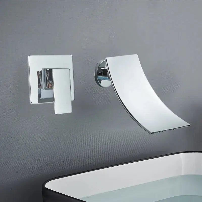 Modern chrome waterfall faucet with sleek curved spout and square handle for decorbites gold waterfall wall mount
