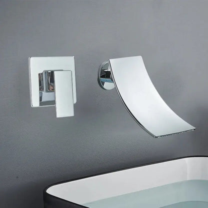 Modern chrome waterfall faucet with sleek curved spout and square handle for decorbites gold waterfall wall mount