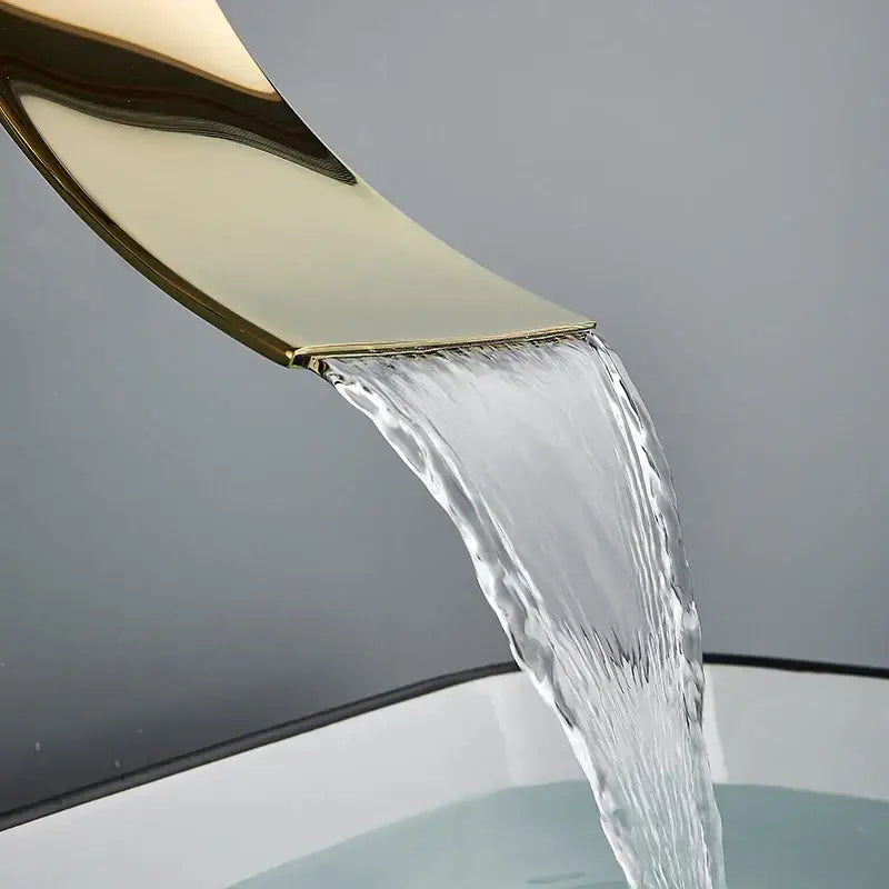 Modern gold waterfall wall mount faucet in gold tone with sleek design for bathroom basin mixer decorbites gold waterfall