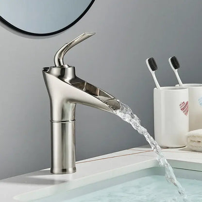 Modern gold waterfall wine basin faucet in stainless steel with a sleek curved spout decorbites gold waterfall design