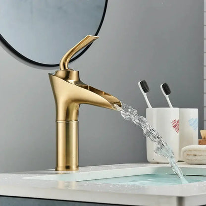 Modern gold waterfall wine glass basin faucet with sleek waterfall spout design decorbites gold waterfall mixer
