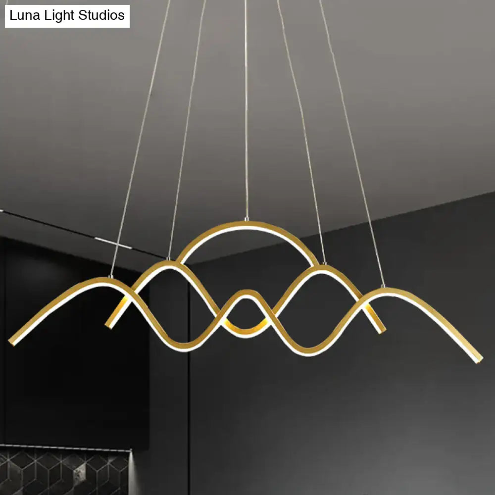 DecorBites™ modern gold metal LED light fixture with wave design and integrated warm white lighting for dining room